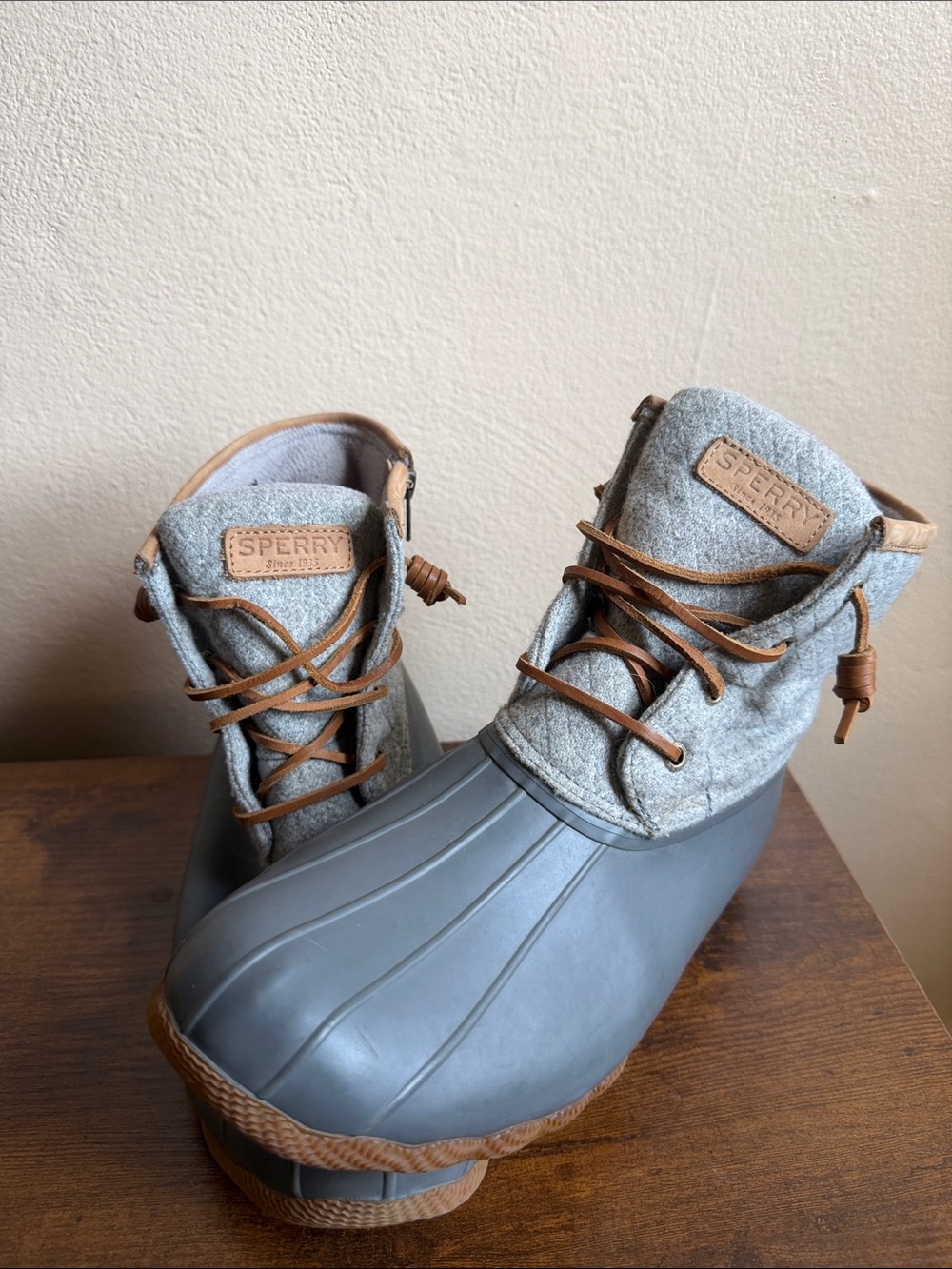 Sperry Grey and Tan Women's Waterproof Duck Boots